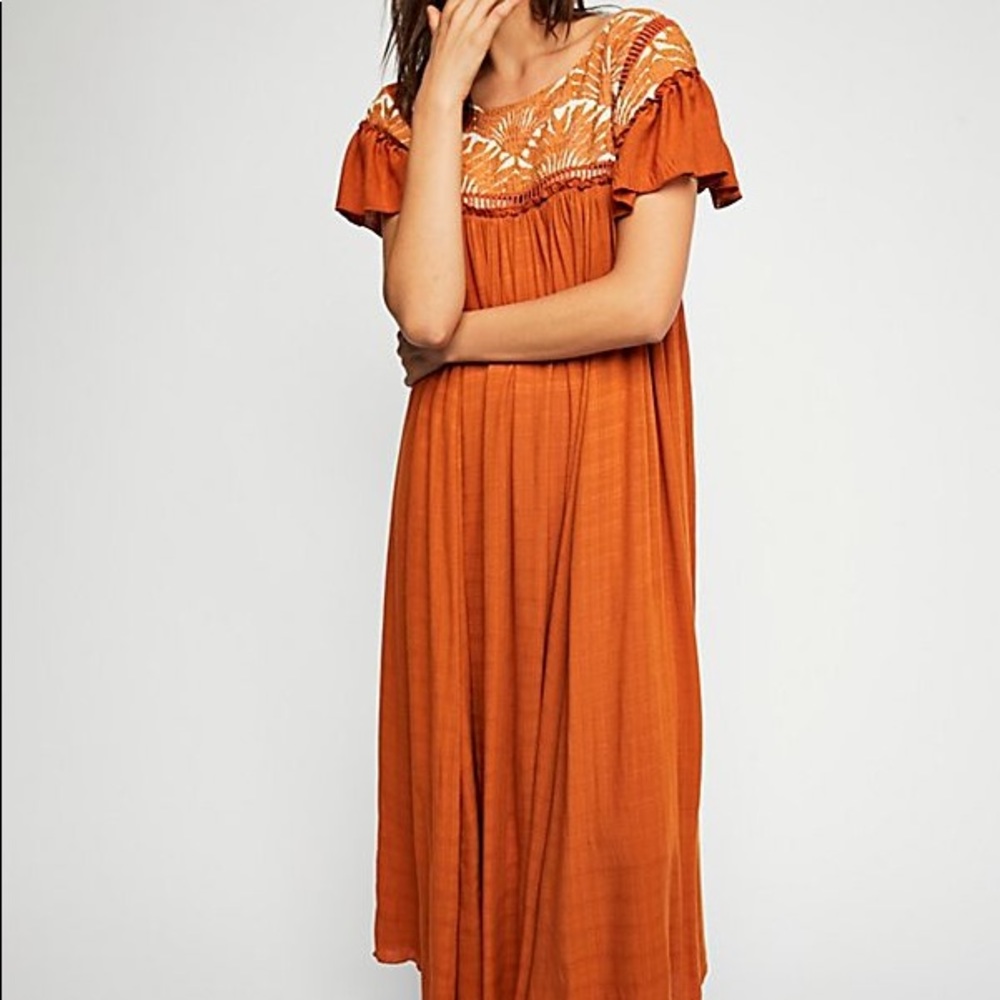 Free People Midi Dress in Orange - Size L